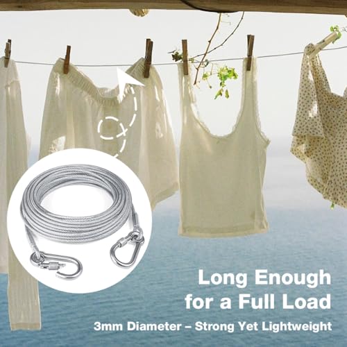Image of HASTHIP 10m Clothes Line Outdoors - Portable Travel Clothesline Heavy Duty Rope with Metal Carabiner Laundry Line Outdoor Wire Ropes for Camping, RV, Backyard