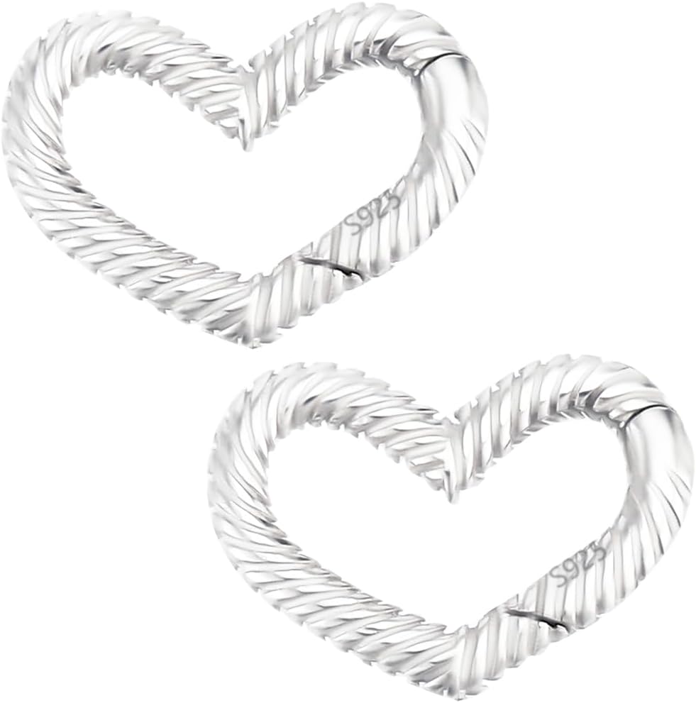 Beebeecraft 2Pcs 925 Sterling Silver Spring Gate Rings 12x16mm Small Twist Love Heart Spring Rings Connector with Polishing Cloth and Storage Box for Jewelry Making Necklace Bracelet DIY Crafts