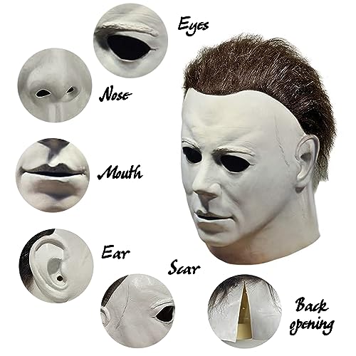 Gtetkde Halloween Michael Myers Mask 2024 Halloween Horror Cosplay Costume Scar Mask White 1P thumb #1