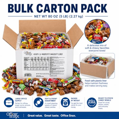 Office Snax Assorted Candy Mix, Soft and Chewy Bulk Candy, 5 lb Carton - image 5