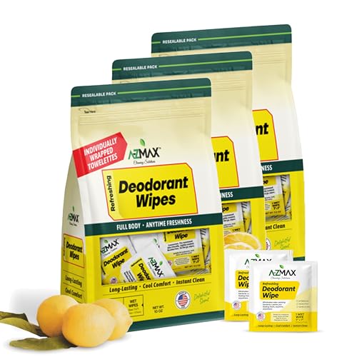 Image of A-Z MAX Deodorant Wipes Sweat & Odor Control for Men & Women, Individually Wrapped Bulk Whole Body Wipes for Travel Gym Wipe, 50 Count, 3 Pack
