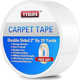 YYXLIFE Double Sided Carpet Tape for Area Rugs Carpet Adhesive Removable Multi-Purpose Rug Tape Cloth for Hardwood Floors,Outdoor Rugs,Carpets Heavy Duty Sticky Tape,White (2Inch x 20 Yards)
