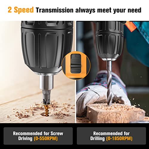 JYGMPRO Akkuschrauber 21V, Akku Bohrschrauber mit 2 Akkus 2.0Ah, 42Nm Akku Bohrmaschine, 2 Gang, 25+3 Drehmomentstufen, 10mm Bohrfutter, LED Licht, 30tlg Zubehöre Set für Haus und Garten DIY Projekt – Bild 6