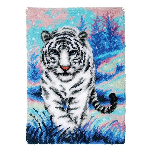 MagiDeal Creative Latch Hook Rug Kit Festival 24 x 16 Animal Pattern Handmade Latch Hook Kits for Adults for Christmas Carpet Beginners Adults, White Tiger