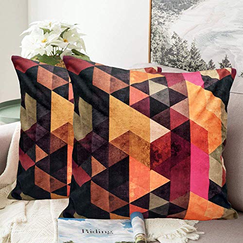 Image of Khooti Velvet Cushion Cover, 16x16 (Triangular Orange)(Pack of 1)