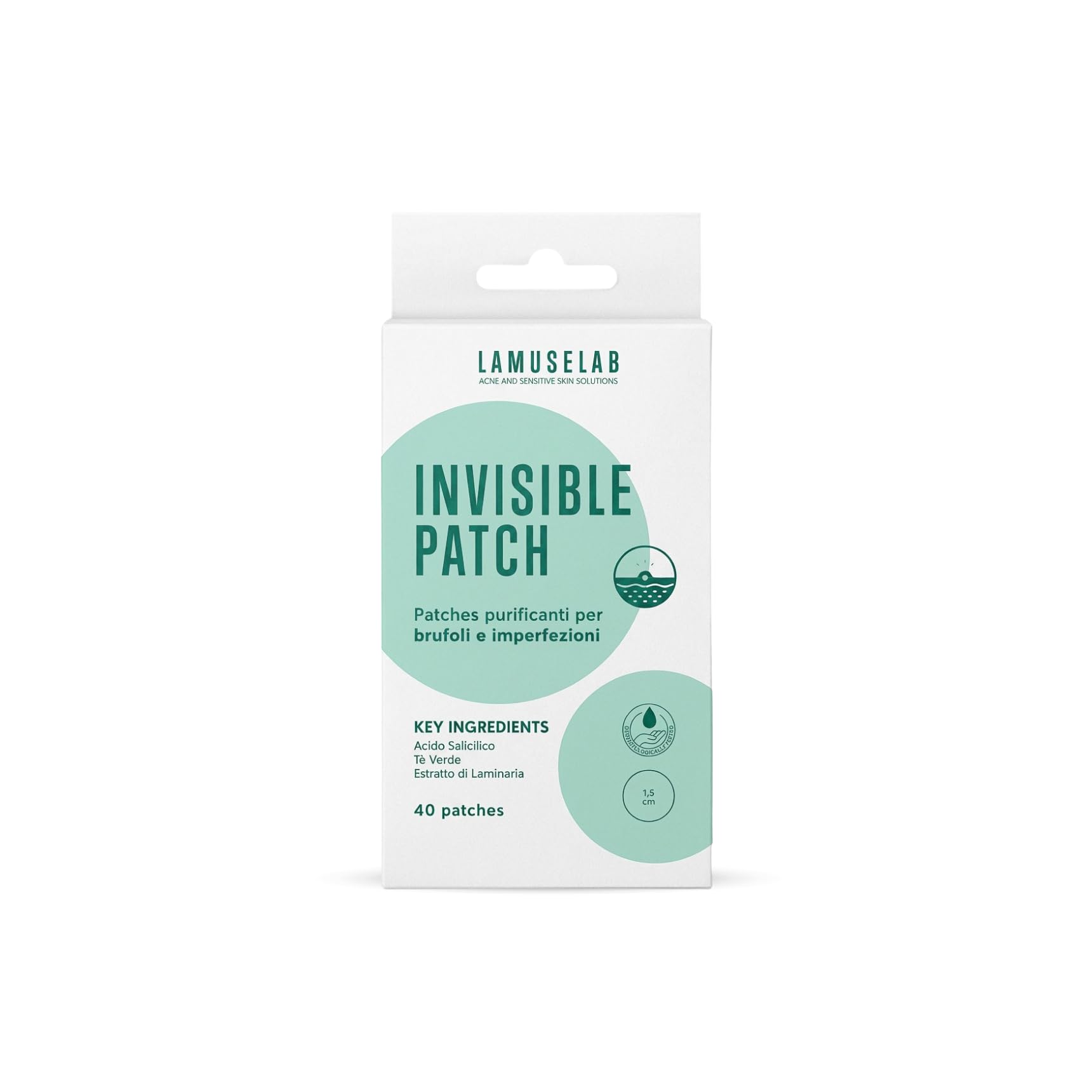 Lamuselab Invisible Patch Acne 40 Patch, Cerotti Anti Brufoli Invisibili con Acido Salicilico e Tè Verde, Patch Purificanti per Pelle Acneica e Impura