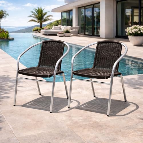Mojawo Lot de 2 chaises de bistrot, empilables, en aluminium/polyrotin de qualité, pour camping, cuisine, balcon, jardin, argenté/noir