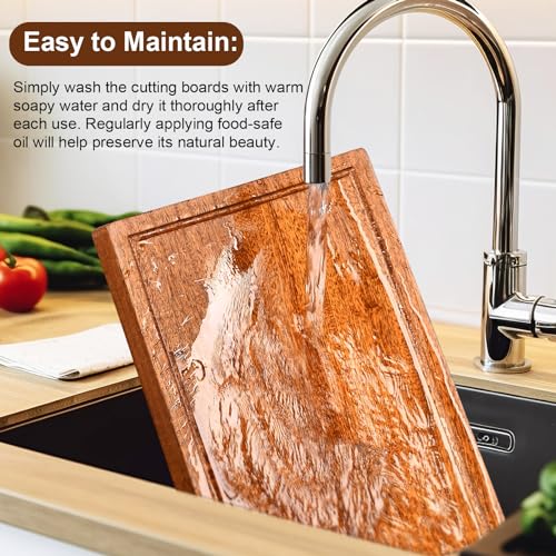 Tabla de cortar de madera maciza con mango y ranura para jugos miniatura 6