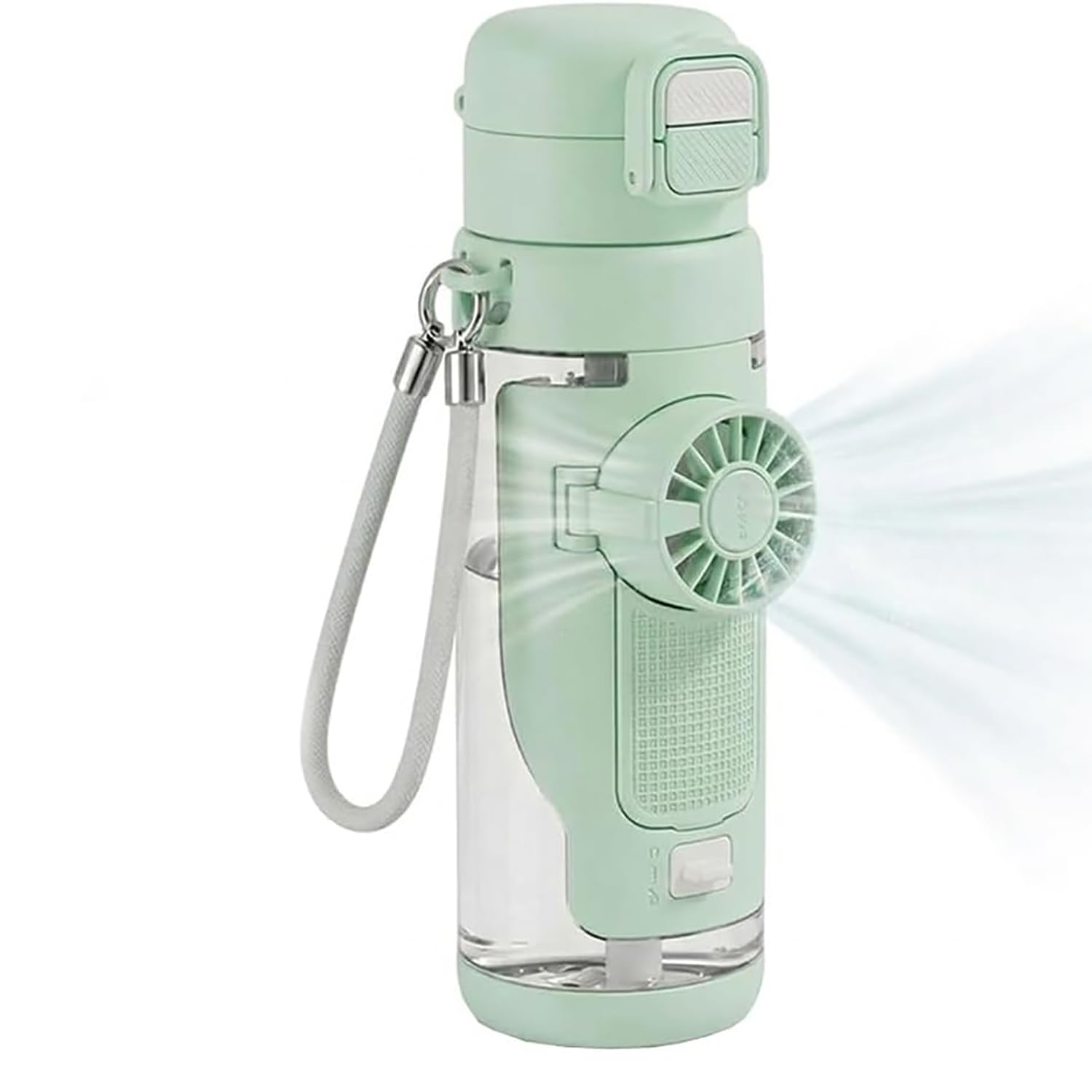 2-in-1-Wasserflasche mit eingebautem, faltbarem Ventilator, 690 ml, tragbare Dual-Trinkflasche, mit 3-Gang-Ventilator, für Reisen, Fitnessstudio, Wandern und Outdoor
