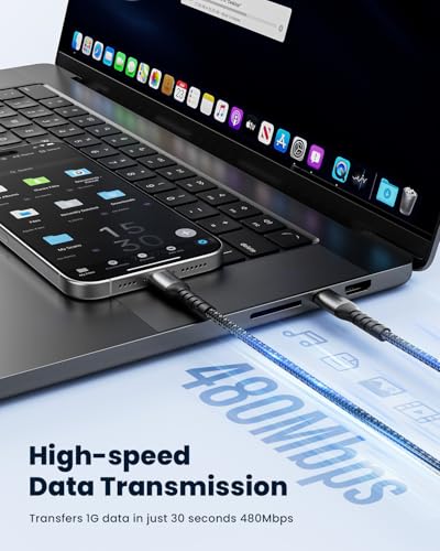 Image of Sharge 240W USB-C Fast Charging Cable, 4.9ft Braided, PD3.1, Ultra-Durable for Laptops, Smartphones, Tablets, Steam Deck, Switch & More