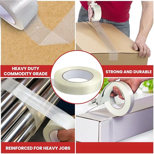 Image of GGR Supplies FIL-795 Mono /Uni-Directional Fiberglass Reinforced Super Resistant Heavy Duty Commodity Grade Filament Strapping Tape: 3 /4 in. Wide x 60 yds. (5.5 Mil) (Pack of 48)