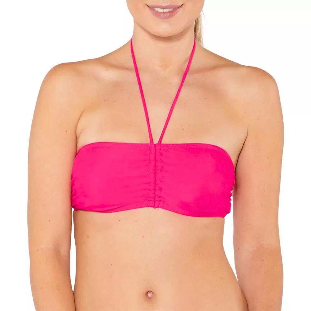 Scuba Ladies Swimwear Women's Strapless Bandeau Bikini Top Mix & Match Plain Print Non-Wired UK Seller - Cerise Pink - Size 18