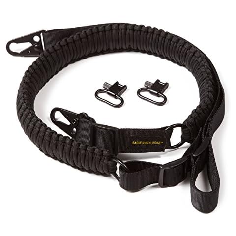 Eagle Rock Gear 550 Paracord 2 Point Gun Sling for Rifles, Shotguns, Crossbows, Airsoft - with Easy Adjustable Strap, HK Clips, Swivels (Black) Cover