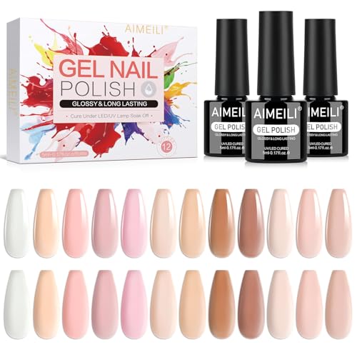 AIMEILI Esmaltes Semipermanentes Para Uñas Gel Polish Kit uñas Semipermanentes UV LED 12 Colors Jelly Gel Nude Pink Nail Art DIY Home Salon Manicure 5ML-Set 29