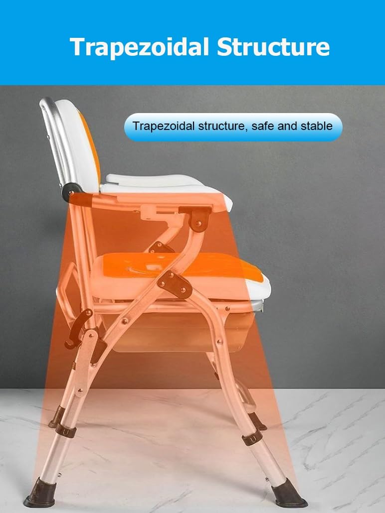 Sedia da doccia pieghevole portatile for anziani e disabili, sedile da bagno pieghevole, sedie da bagno pieghevoli regolabili in altezza a 4 livelli(Oranje,B)