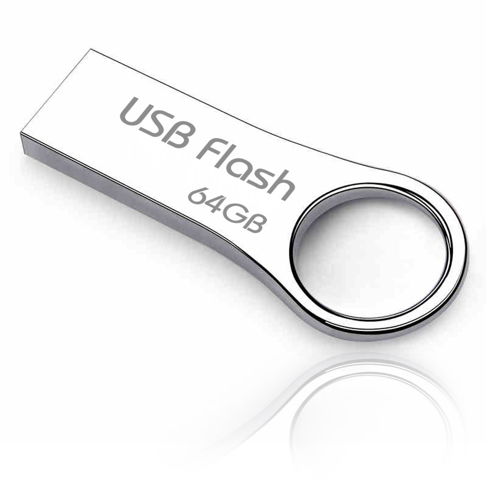 Metal USB 2.0 Flash Drive 64GB with Key Ring - Silver (USB/H0164)