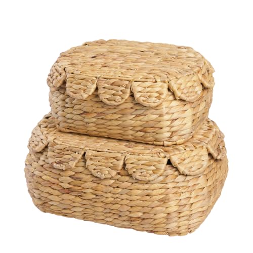LUSYDECO Set of 2 Wicker Storage Baskets with Lid, Rattan