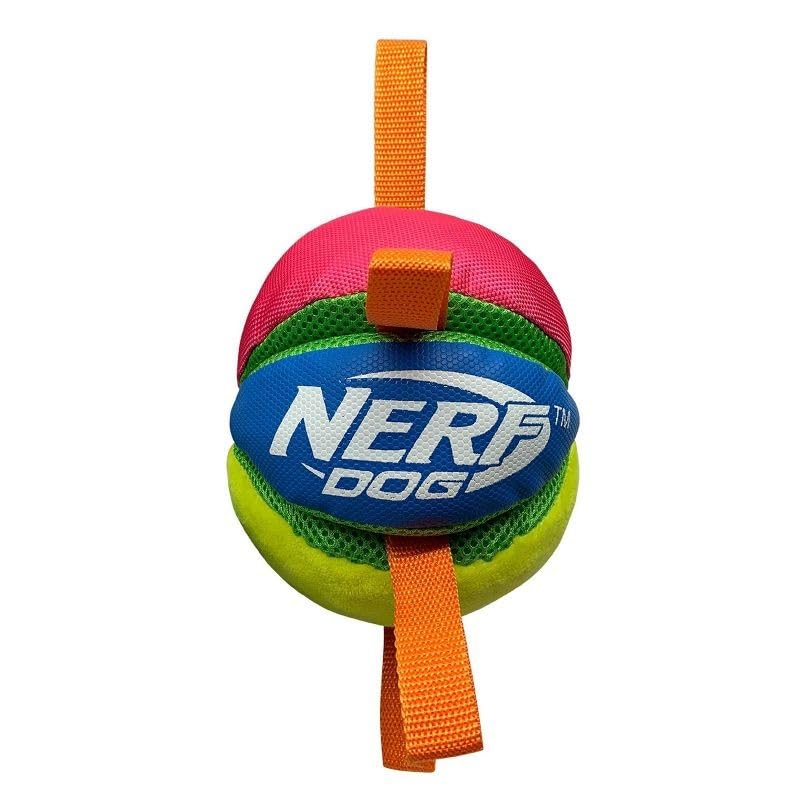 Nerf Dog Plush Wedge Ball with Straps, 5.9-Inch Squeak and Crunch Interactive Dog Toy, Multicolor, Multicoloured - Image 2