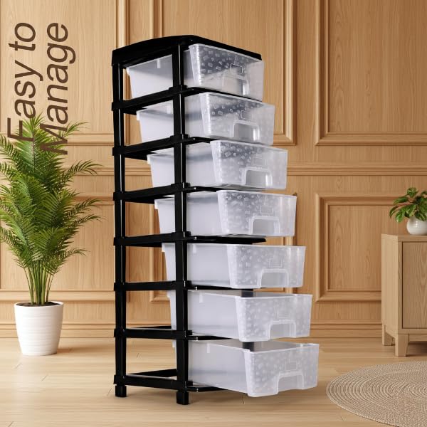 Image of Plastic Modular Drawer Storage Chest Of Drawers Organizer Storage Box, Large Stomo Racks For Multipurpose Anti-slip Shoes Organizers (Transparent, 7 Layer)
