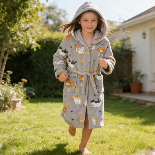 Image of Kids Bathrobe Hooded Plush Fleece Robe for Girls Boys