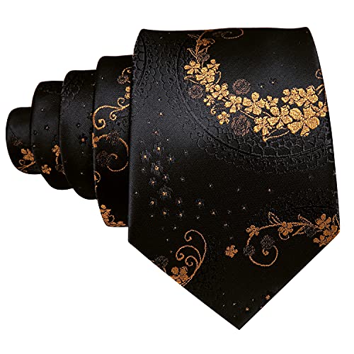 Image of Barry.Wang Flower Ties for Men Handkerchief Cufflinks Set Wedding Necktie Set Party