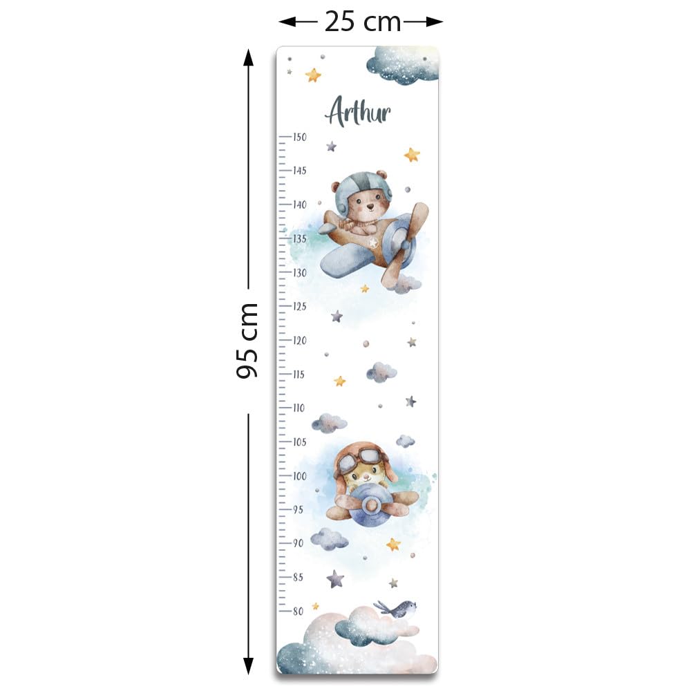 Adzif.biz Le sticker de decoration - Toise murale enfant personnalisable Avion - Toise prénom à suspendre - Tableau croissance enfant