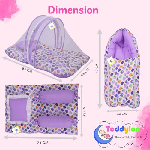 Image of Toddylon Baby Bed New Born Baby Bedding Set | Mosquito Net | Carry Bag | Mattress | Carry Bag | Essentials Combo | Cotton | Infants | Baby Boys & Baby Girls | Beds (0-6 Months) (3PCS Set)