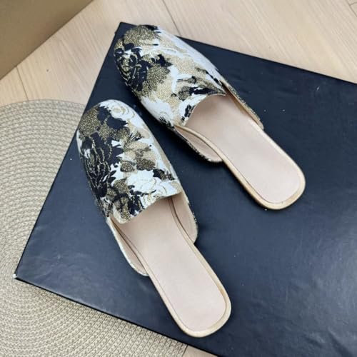 HuangTaiJi Qing Women's Flats Square Toe Slip on Flat Slides Comfortable Suede Women Slippers Backless Loafer Shoes2