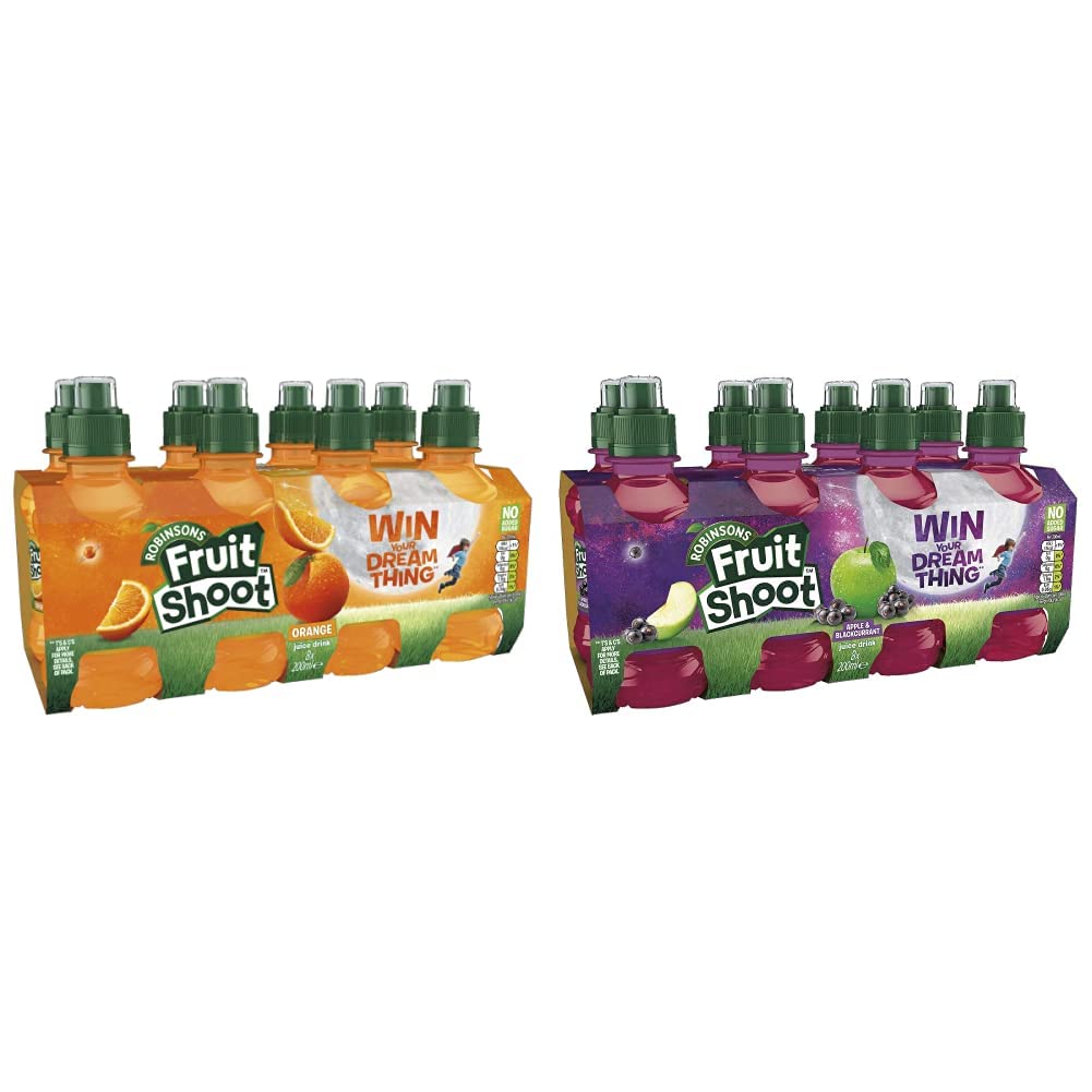 Robinsons Fruit Shoot Fruit Juice, Orange, 8 x 200ml & Fruit Shoot Apple and Blackcurrant, 8 x 200ml