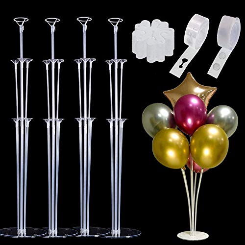 4 Packs 28" HeightÂ Balloon Stands kit with 10 Flower Shape Balloon Clips,16 Feet Balloon Tape Strips and 100 Balloon Glue Point Dots Stickers for Party Wedding Birthday Decoration (4 Balloon Stands)