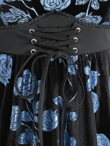 Image of Rosegal Women Plus Size Gilding Rose Lace Up Velvet Sleeveless Swing Dress