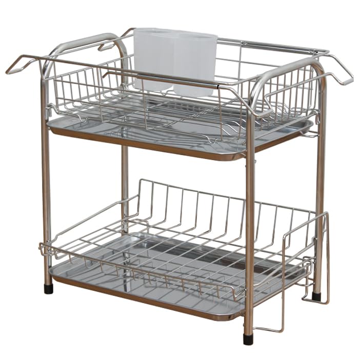 (エムケートレンド) Dish Drainer Rack, Stainless Steel, Dish Drainer Basket, Dish Drainer Tray, Kitchen, Tableware, Dish, Clean, Above Sink, Sink, 2-Tier Wide Type ２段ワイド