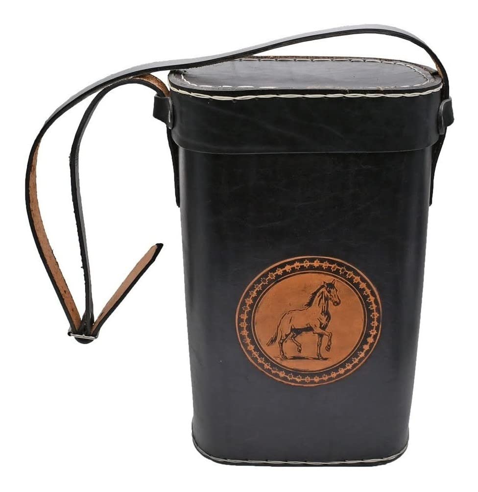 Matera - yerba mate Leather set bag - yerba mate carry - yerba mate Leather travel bag (Black Horse Design)