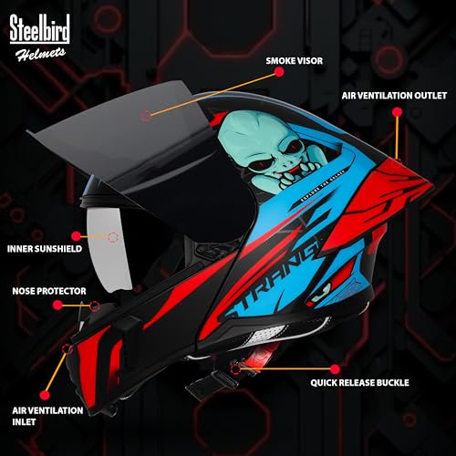 Image of Steelbird SBA-20 Strange ISI Certified Flip-Up Graphic Helmet for Men and Women with Inner Silver Sun Shield