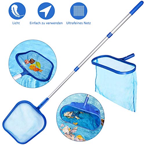 WeyTy Kescher Pool, Kescher PoolReinigung Fein Maschennetz Set mit Alu Teleskopstange, Laubkescher/Bodenkescher/Tief Kescher/Schwimmbad Kescher für Poolreinigung Blättern, Debris und Schmutz, Spas