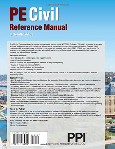 Ppi A Kaplan Company Lindeburg Pe, Michael R. Ppi Pe Civil Reference Manual, 16Th Edition, A Comprehensive Civil Engineering Review Book thumb #1