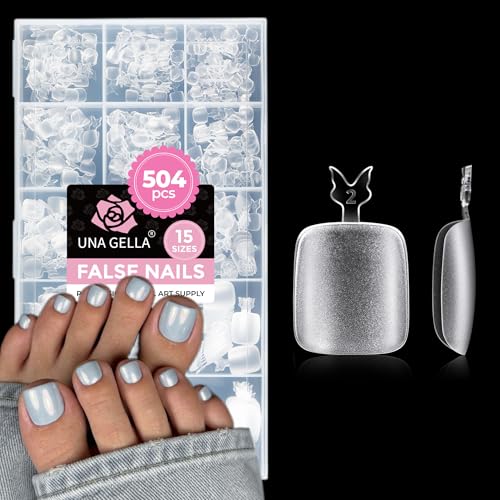 Image of UNA GELLA Toe Nail Tips 504Pcs - Full Cover Matte Squavol Toe Nails Soft Gel Pre-file Gel Toe Nail Tips For Toe Nail Extensions Home DIY Nail Salon Soak Off 15 Sizes