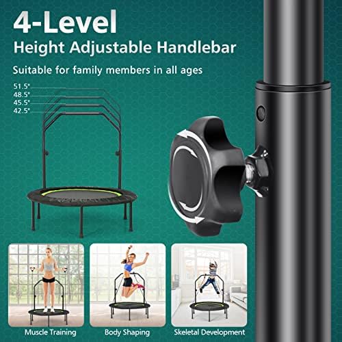 Giantex 40" Foldable Mini Trampoline, Indoor Fitness Trampoline with 42.5''-51.5" Height Adjustable Handle, Resistance Bands, Rebounder Exercise Trampoline for Adults, Kids 3 51NtAtRHT3L. AC