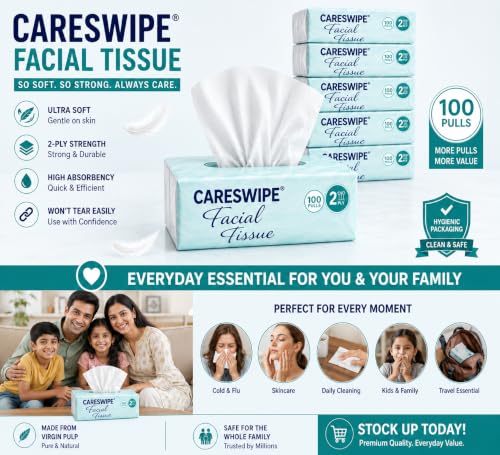Image of 2 Ply Facial Tissue Box 100 Pulls Each Box (200 Sheets) Pack Of 6-600 Pulls Ultra Soft, Highly Absorbent & Skin Friendly Face Tissue Daily Use Tissue Paper for Home & Travel (1200 sheets)