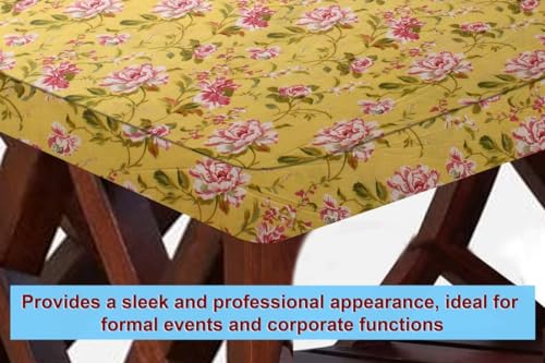 Image of The Furnishing Tree Elastic Cotton Rectangular Center Table Cover 24x48 in Inches Floral Pink Rose on Yellow Base