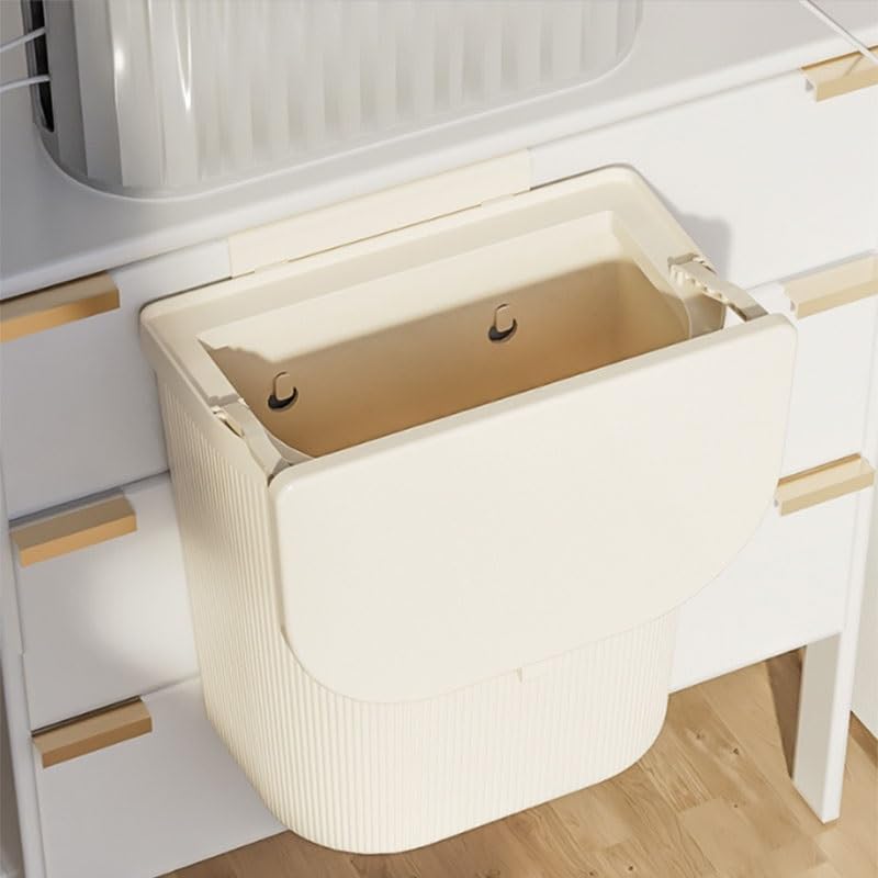 Muted Yellow Kitchen Wall Mounted Plastic Trash Can for Household Use