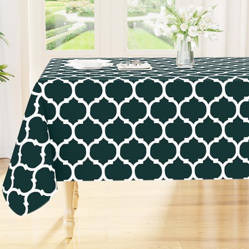 Image of Smiry Square Table Cloth, Flannel Backed Vinyl Tablecloth, 54 inchx54 inch | Waterproof Plastic Tablecloths, Wipeable Table Cover for Dining, Indoor and Outdoor (Hunter Green)