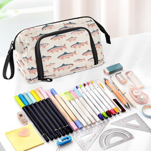 Image of Fisyme Sea Vintge Salmon Fish Pencil Case Large Capacity Pen Bags Box Big Makeup Pouch Organizer