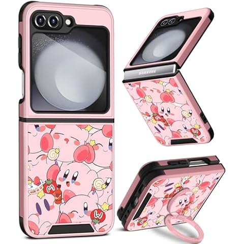 Oqplog for Z Flip 5 Case Cute Cartoon Case for Samsung Flip 5 with Ring Holder for Women Girly Funny Trendy Unique Fashion Galaxy Z Flip 5 Phone Case for Samsung Galaxy Z Flip 5, PK Kb Cover