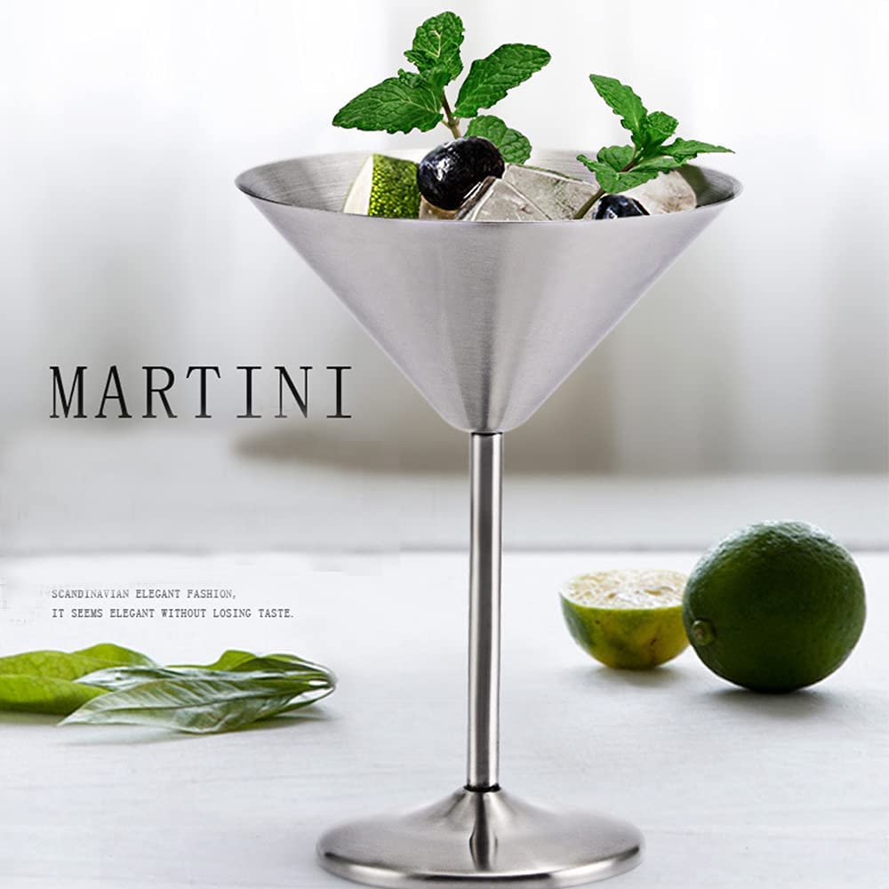 Aoser Copas de Cóctel Martini, 2 Pcs Copa de Vino de Acero Inoxidable, Copa de Martini de Acero Inoxidable, Copas de Vino de Tallo de Cóctel, para Bar