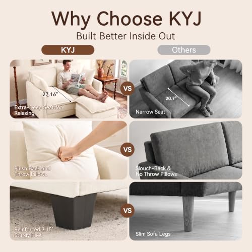Image of 50 inch Loveseat Sofa with Ottoman, Cloud 2-Layer Cushion & 27 inch Deep Seat, Modern Love Seat Small Couch with 2 Washable Pillows for Small Spaces, Bedroom, Apartment, Office, Living Room, in a Box, Beige