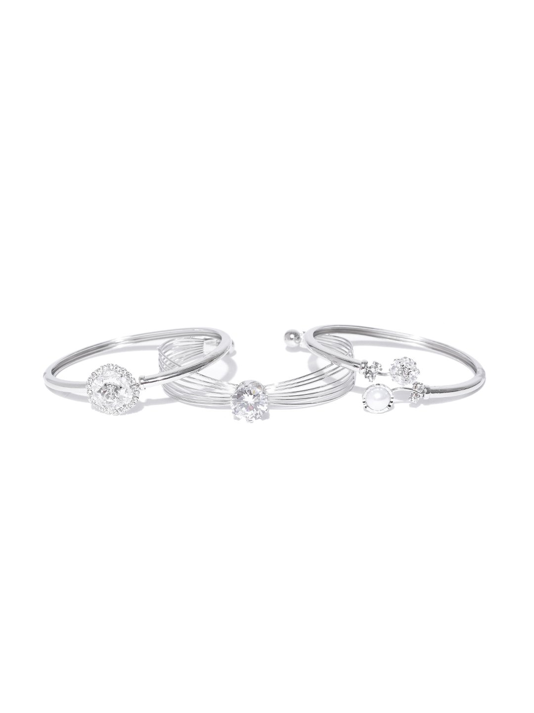 ZAVERI PEARLS Combo of 3 Silver-Toned Cubic Zirconia Kada For Women-ZPFK6659 (B0795N3MG9) Amazon Price History, Amazon Price Tracker
