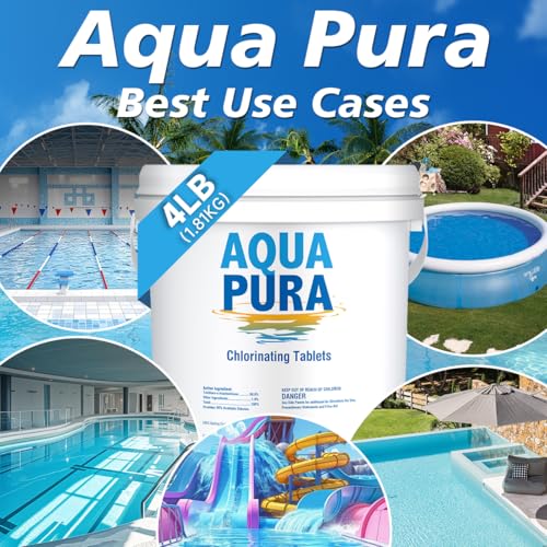 Image of Aqua Pura 2-Pack 3 inch Chlorine Tabs, Swimming Pool, Hot Tubs & Spa, Small Pool Sanitizer, Long-Lasting Stabilized, Sanitizes - Slow Dissolving, 4 lbs