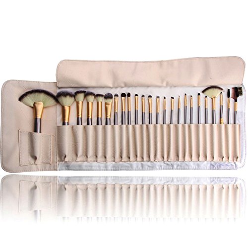 Makeup Brushes 24pcs Quality Natural Cosmetic Brush Set With Leather Pouch 24 Count Bursh set For Eye Shadow Blush Concealer (18 Pcs)