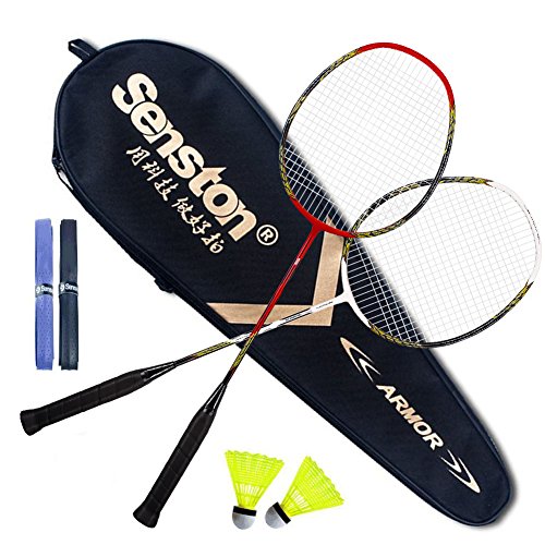 Senston - 2 Player Badminton Racket Set - Including 1 Badminton Bag/2 Rackets/2 Badminton /2 Grip